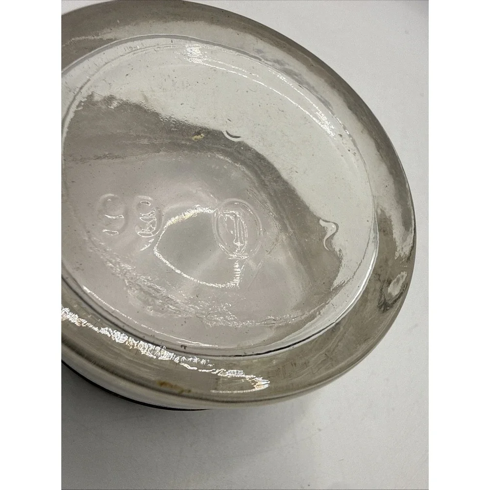 Vintage Art Deco Glass Trinket Box Metal lid Dresser Vanity Powder Jar Floral